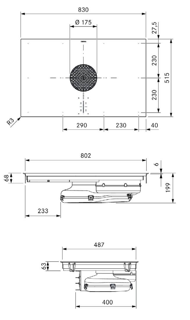 BORA PUXA2R kookplaat met afzuiging - 83cm