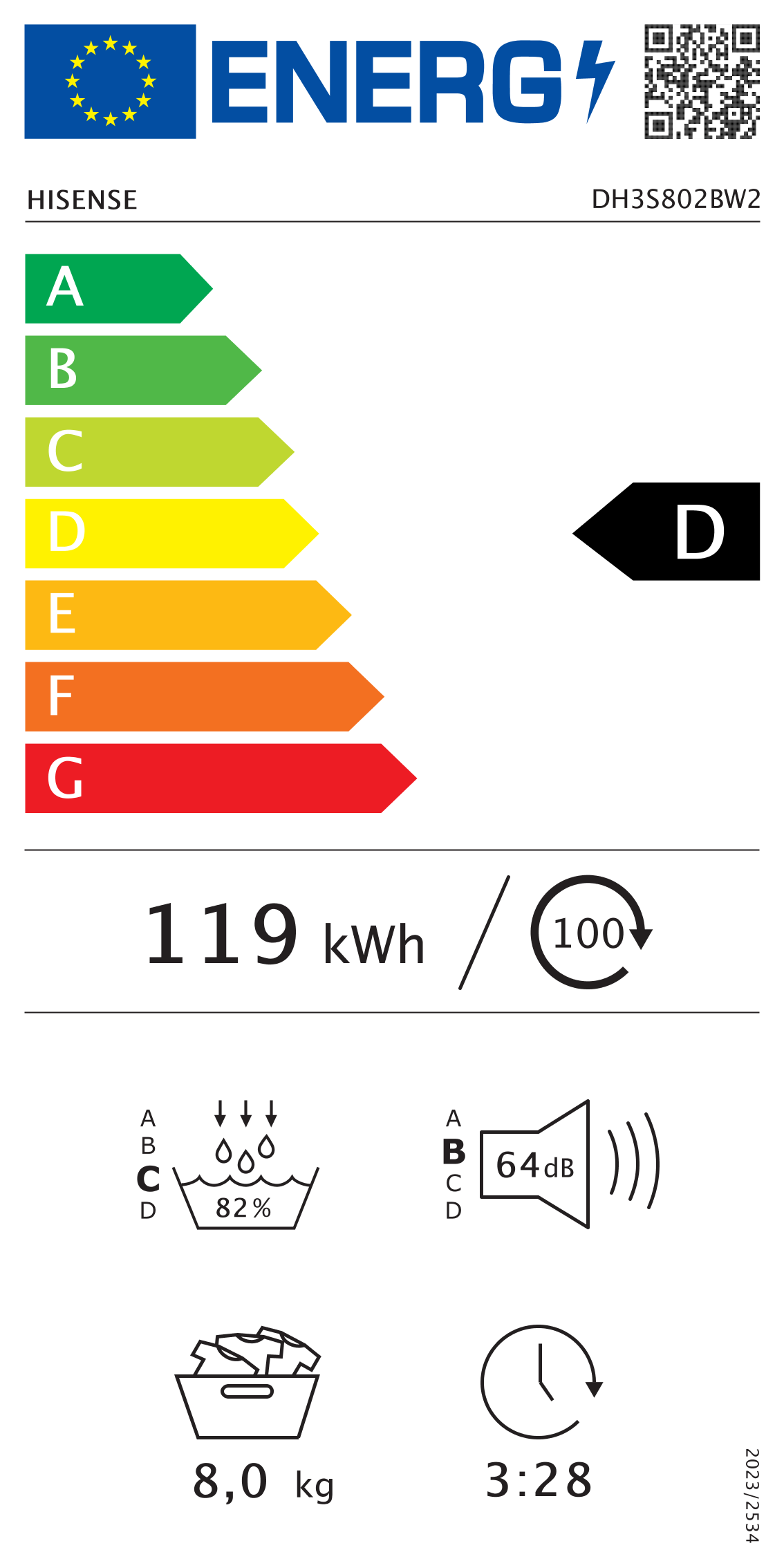 HISENSE DH3S802BW2 droogkast - warmtepomp