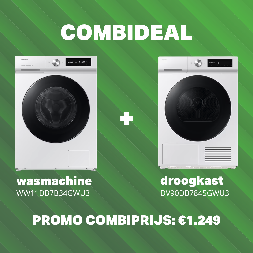 COMBI DEAL SAMSUNG WASMACHINE WW11DB7B34GWU3 + DROOGKAST DV90DB7845GWU3