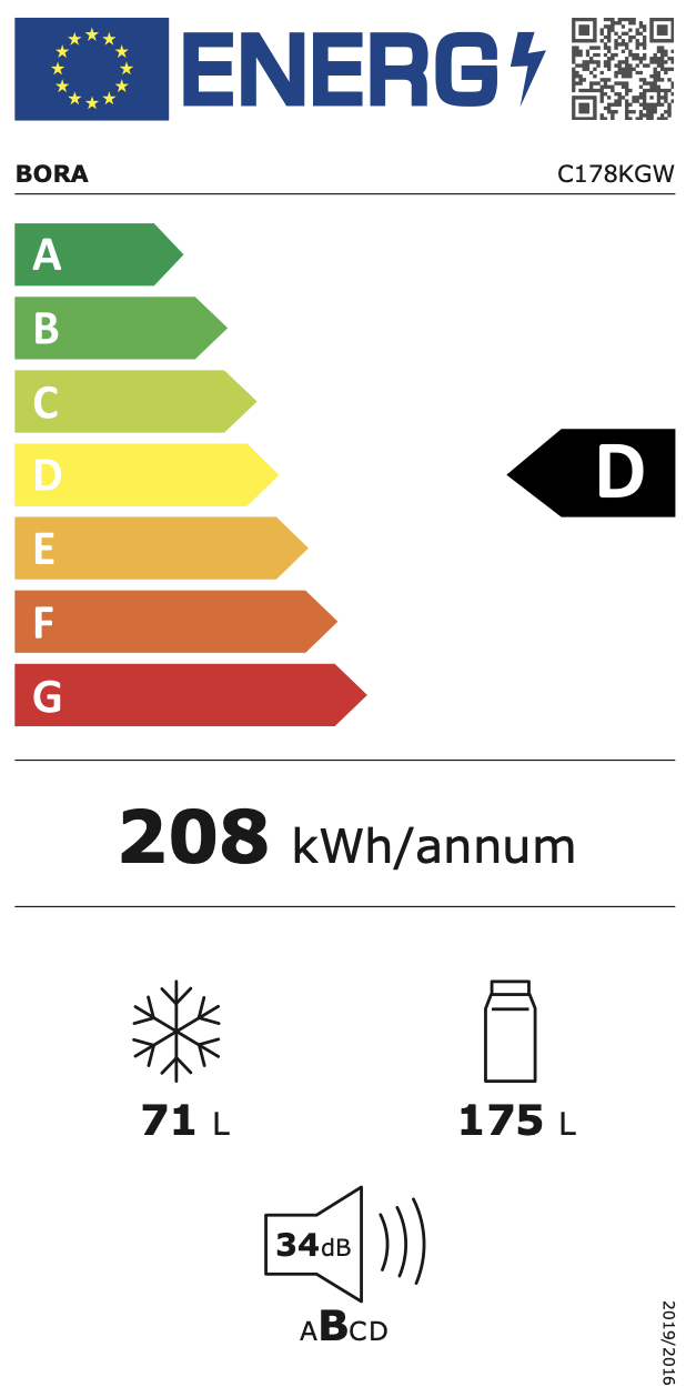 BORA C178KGW koel-/vriescombinatie - 178cm