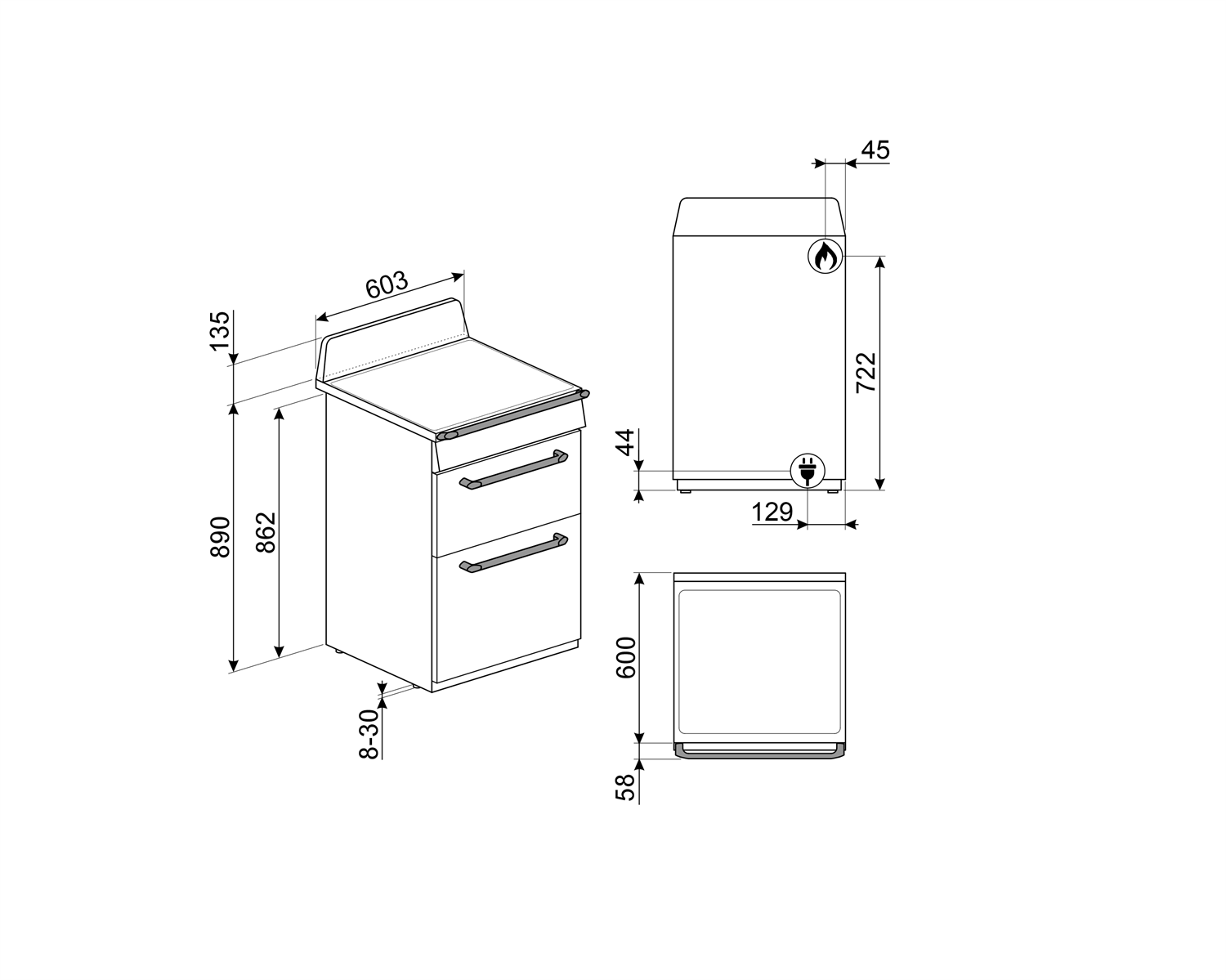 SMEG TR62P fornuis met gaskookplaat - 60cm SMEG TR62P fornuis met gaskookplaat - 60cm