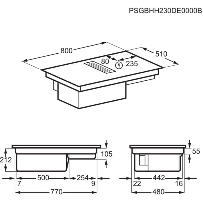 AEG NDP84C02CB 8000 kookplaat met afzuiging - 80cm