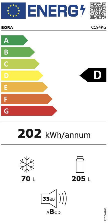 BORA C194KG koel-/vriescombinatie - 194cm