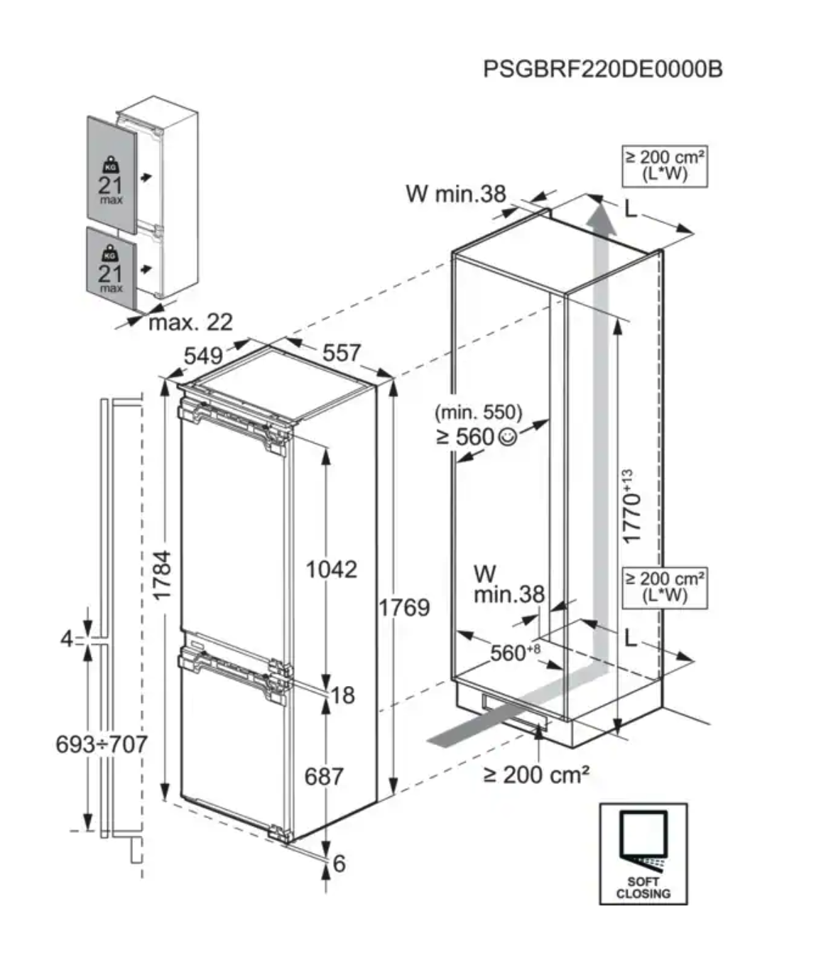 AEG TC7MS181CF koel-/vriescombinatie - 178cm