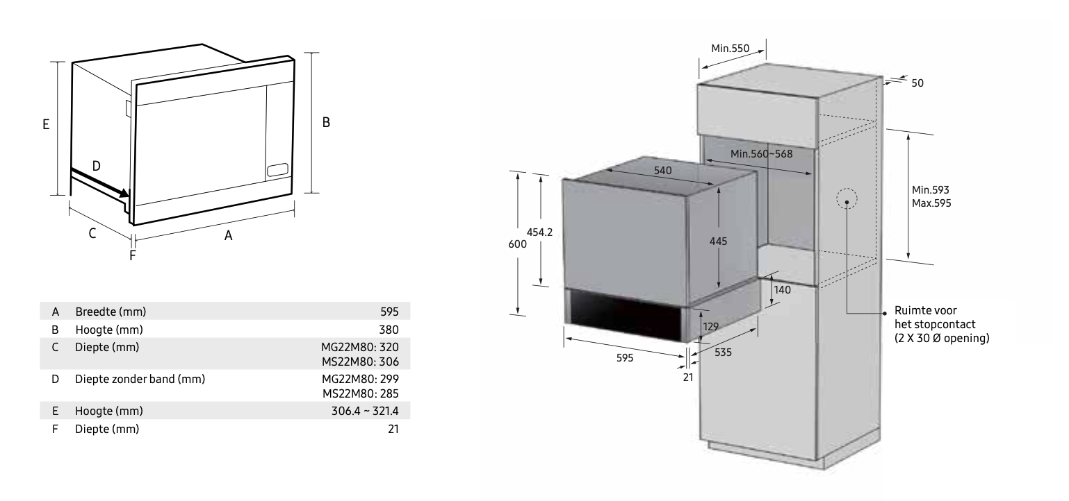 SAMSUNG MS22M8274AM/E1 Microgolfoven - 60cm