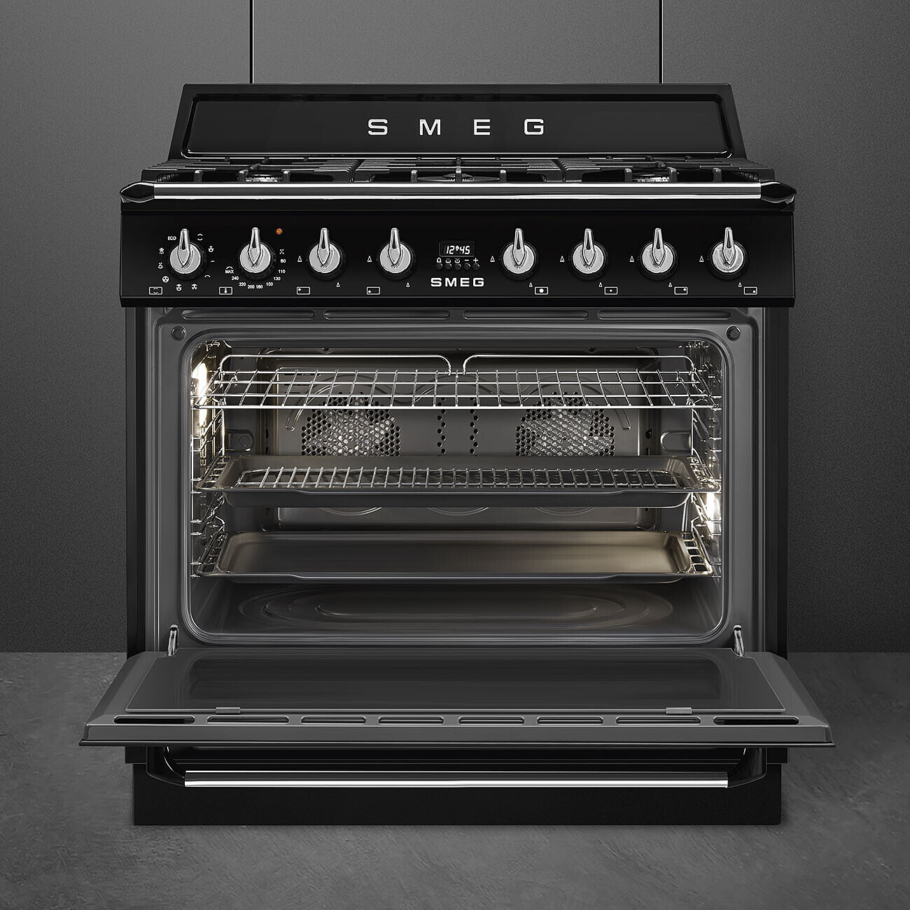 SMEG TR90GMBL fornuis met gaskookplaat - 90cm