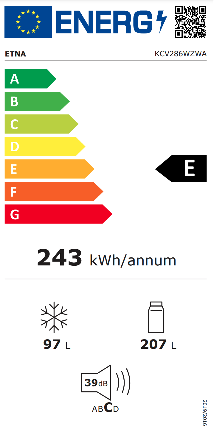 ETNA KCV286WZWA vrijstaande koel-/vriescombinatie - 186cm