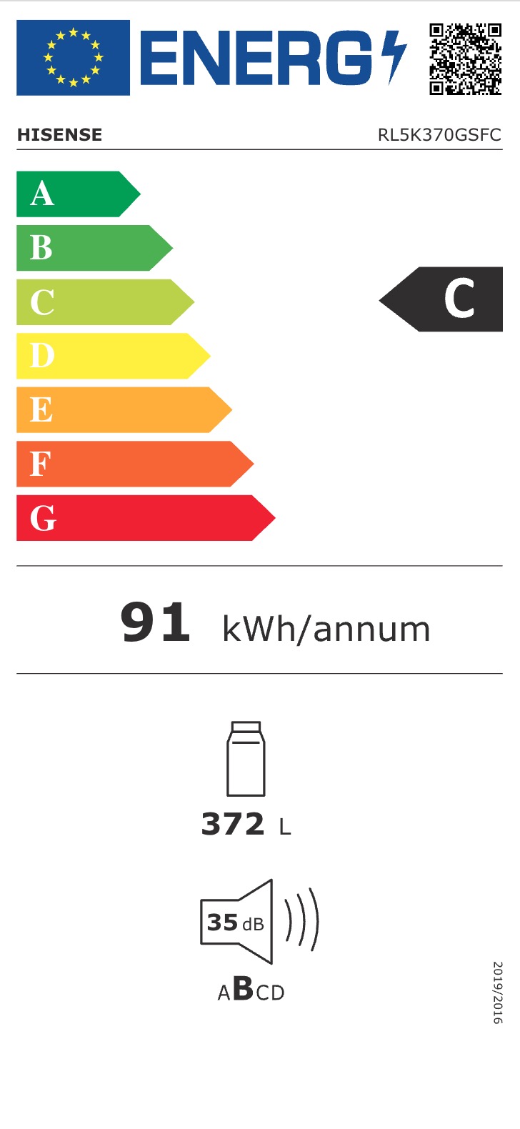HISENSE RL5K370GSFC vrijstaande koelkast zonder vriesvak - 185cm
