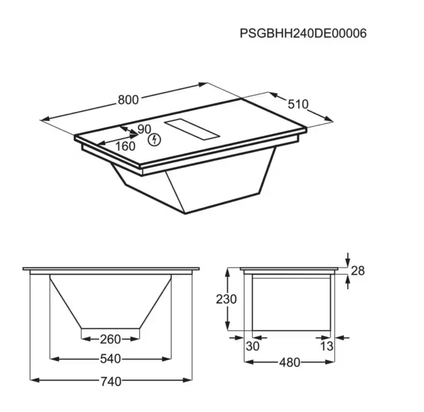 AEG NCH84C23CB 7000 kookplaat met afzuiging - 80cm