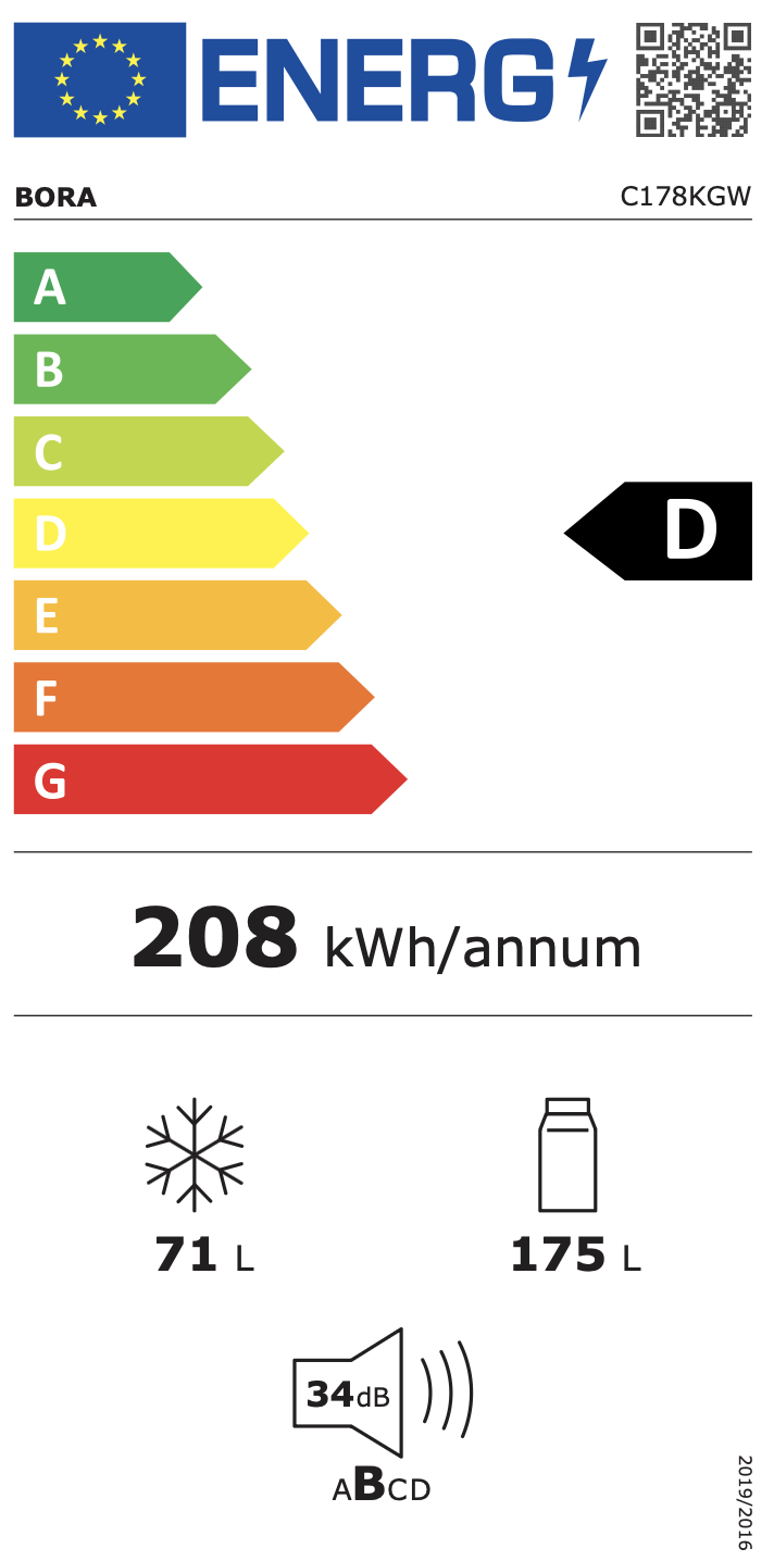 BORA C178KGWS2 koel-/vriescombinatie - 178cm
