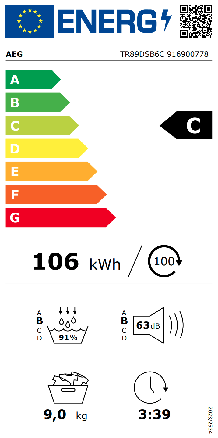 AEG TR89DSB6C 8000 droogkast