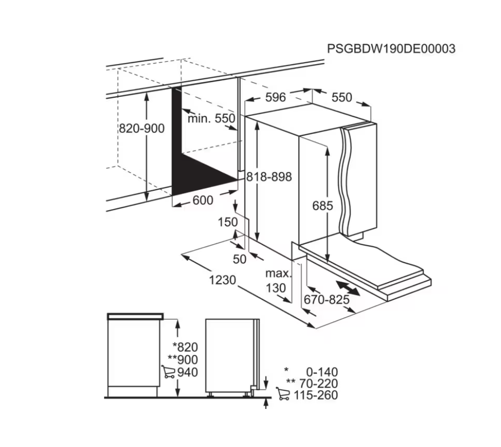 ELECTROLUX EES67410L 700 vaatwasser volledig integreerbaar