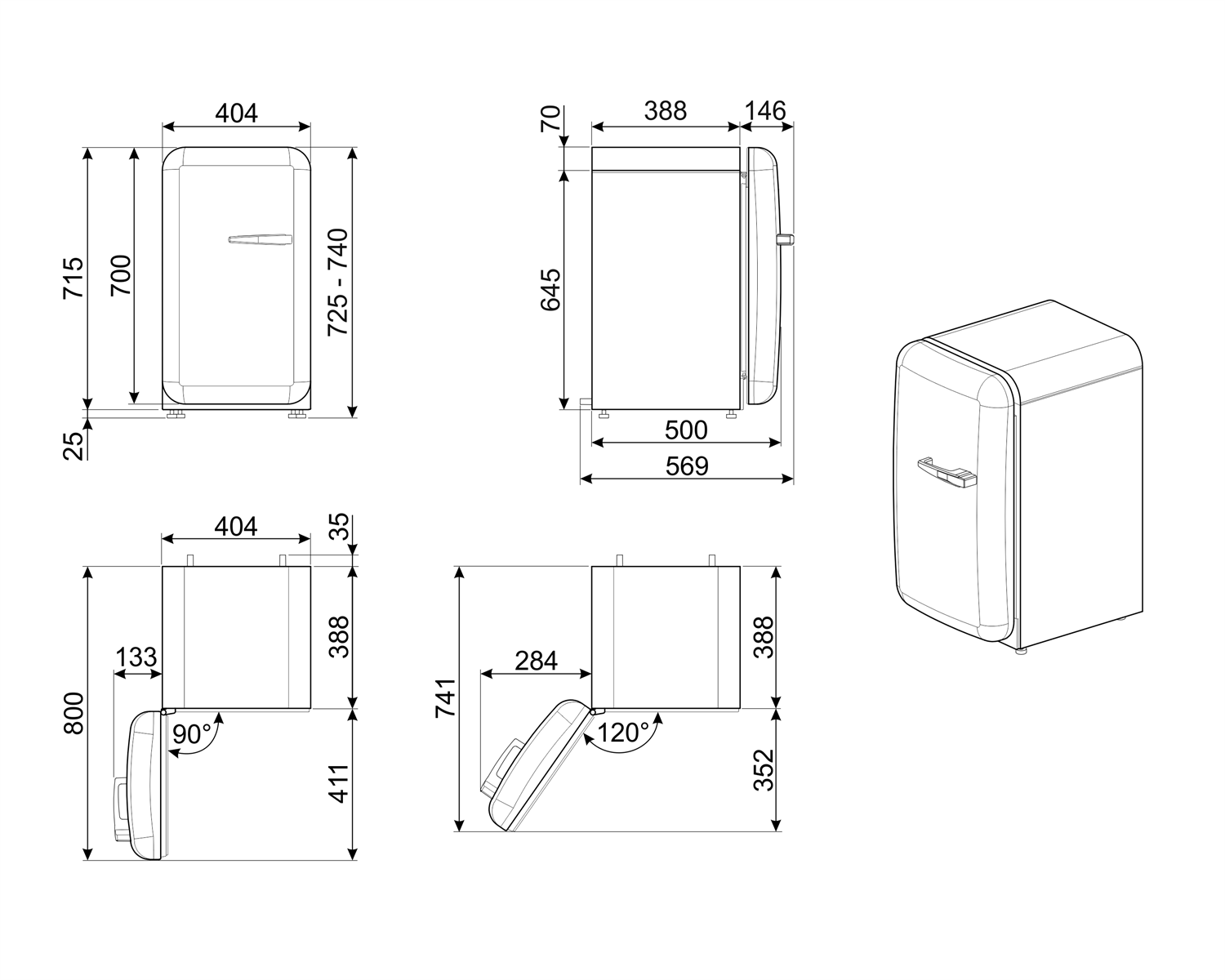 SMEG FAB5LOR5 vrijstaande koelkast zonder vriesvak - 73cm
