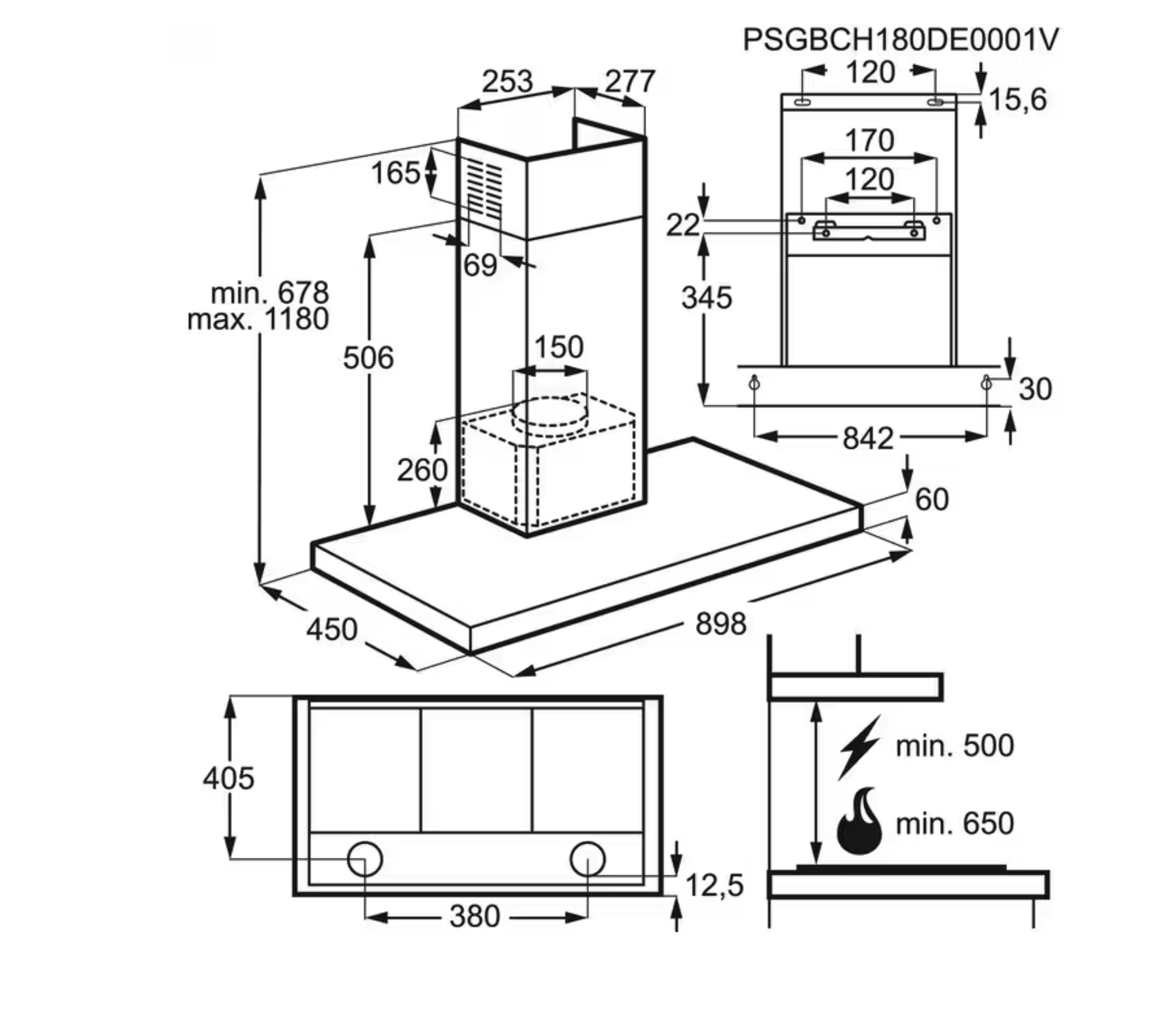 AEG DBE3951R 6000 wandschouwdampkap - 90cm AEG DBE3951R 6000 wandschouwdampkap - 90cm