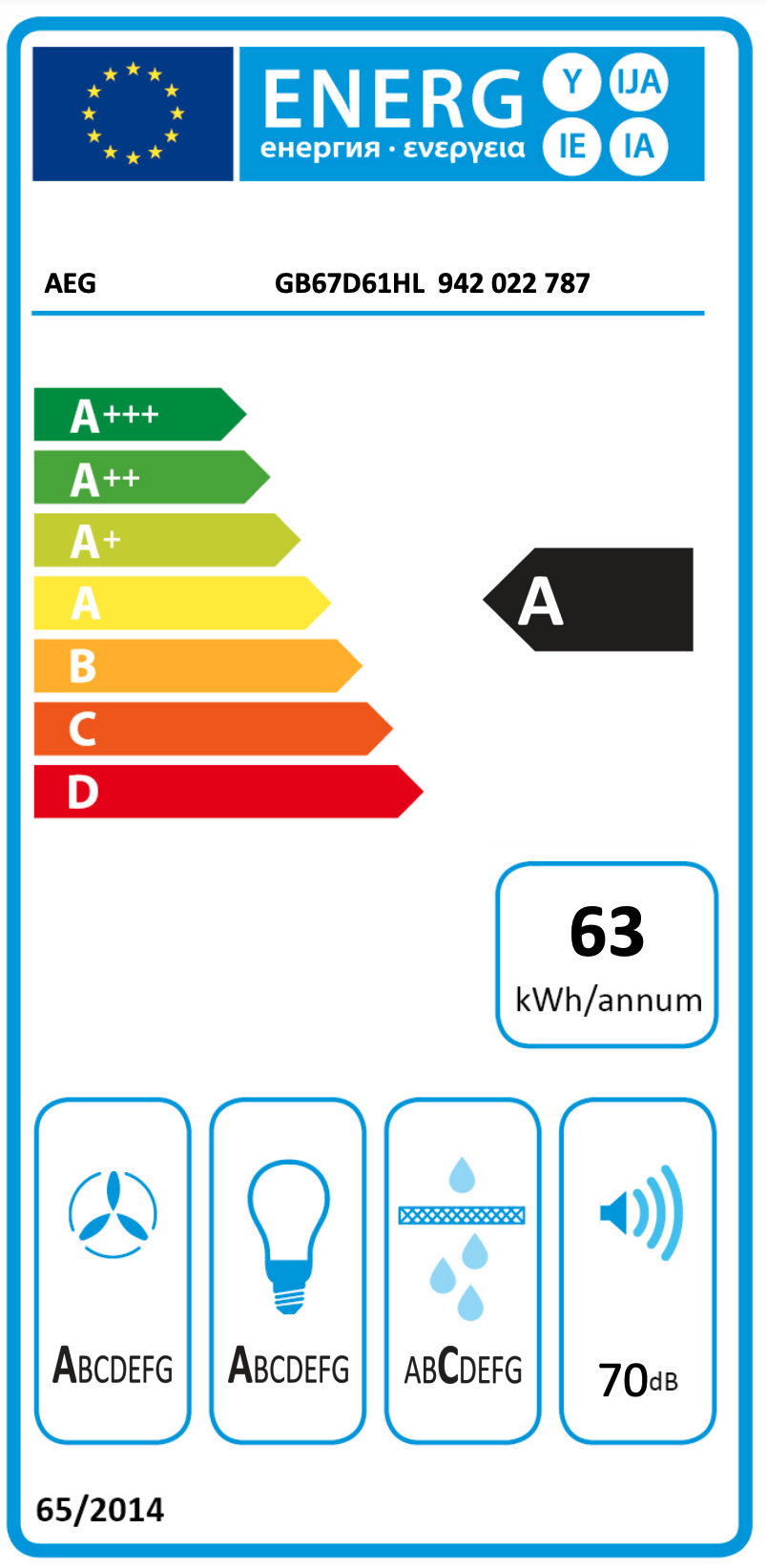 AEG GB67D61HL 6000 wandschouwdampkap - 60cm AEG GB67D61HL 6000 wandschouwdampkap - 60cm