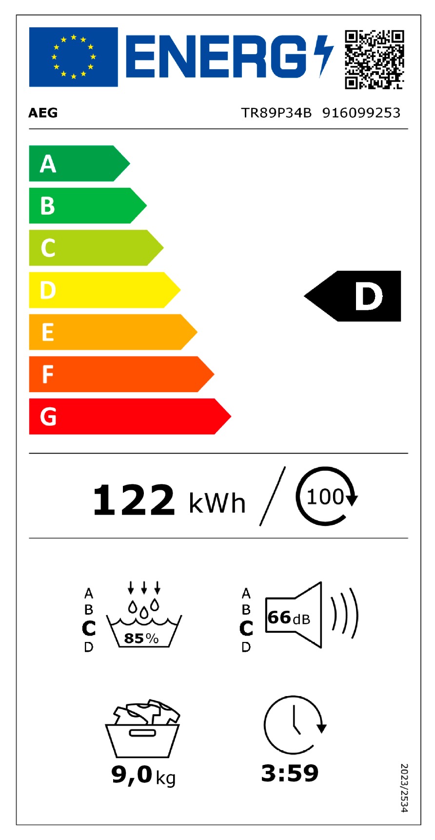 AEG TR89P34B 8000 droogkast - warmtepomp