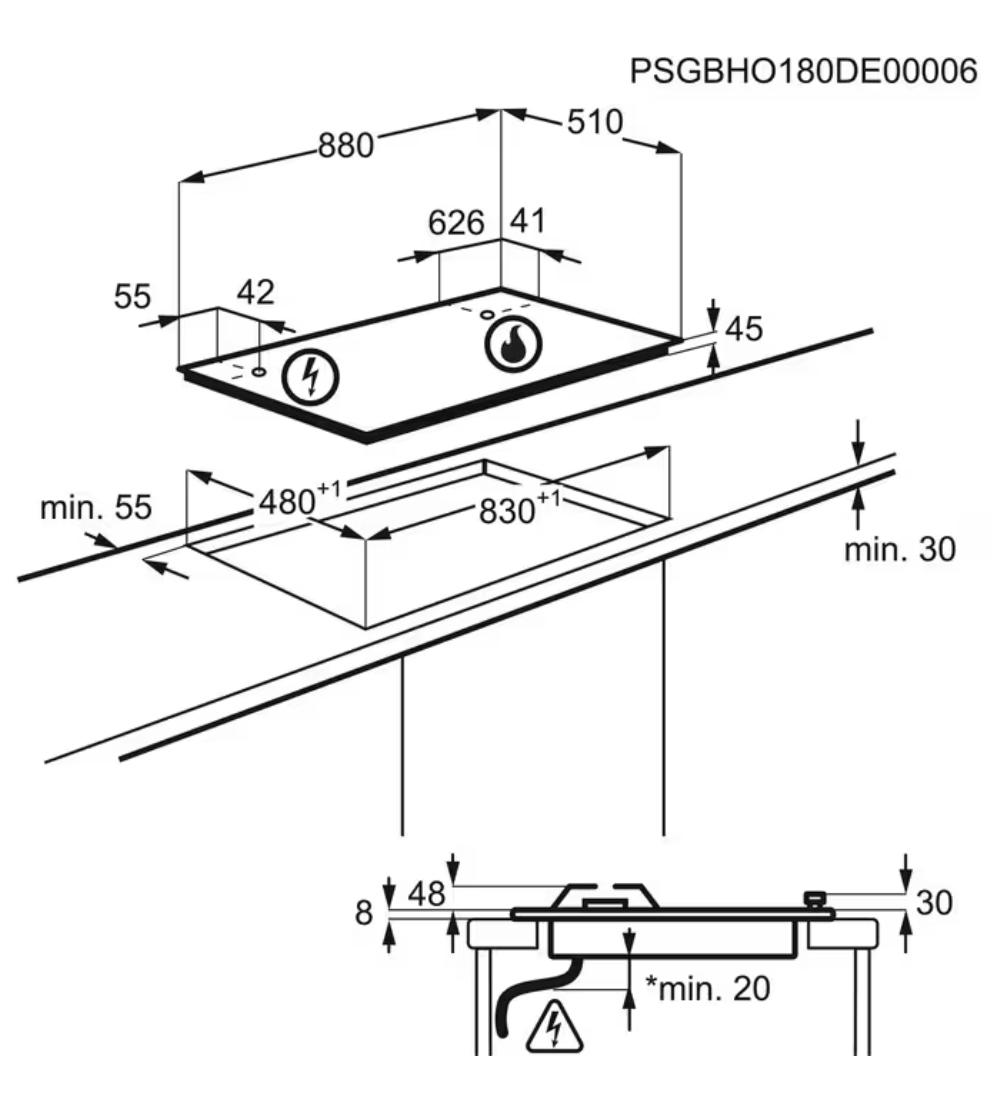 ELECTROLUX KGG95372K 600 gaskookplaat - 90cm