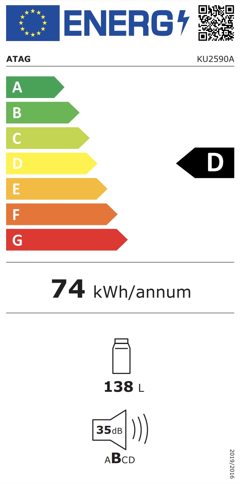 ATAG KU2590A onderbouw koelkast ATAG KU2590A onderbouw koelkast
