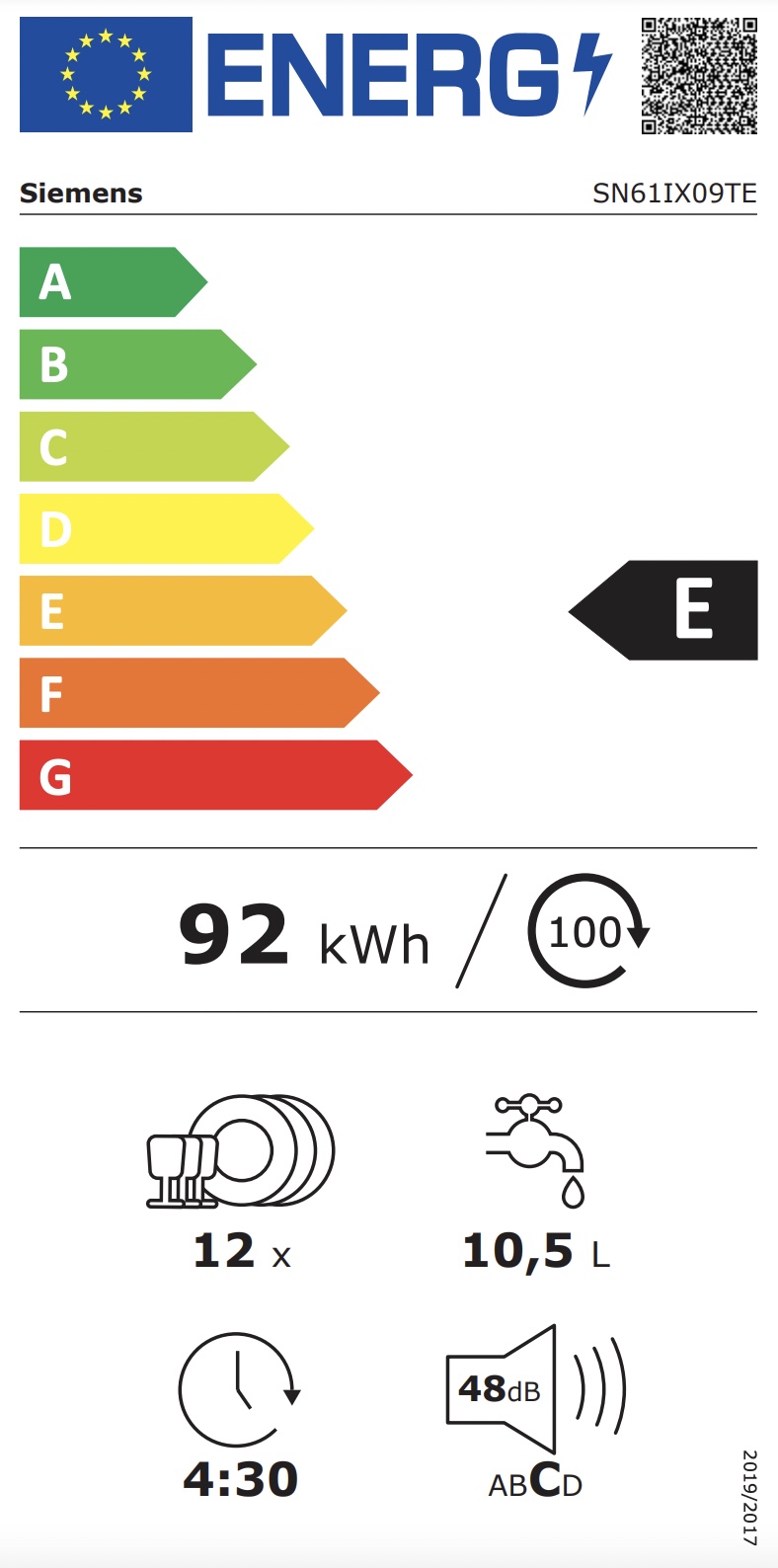 SIEMENS SN61IX09TE IQ100 vaatwasser volledig integreerbaar