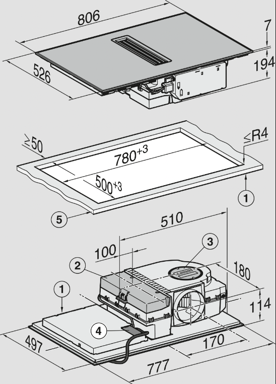 MIELE KMDA7473FR-UEDST kookplaat met afzuiging - 80cm