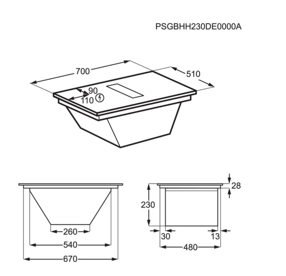 AEG PE6000S70 6000 kookplaat met afzuiging - 70cm