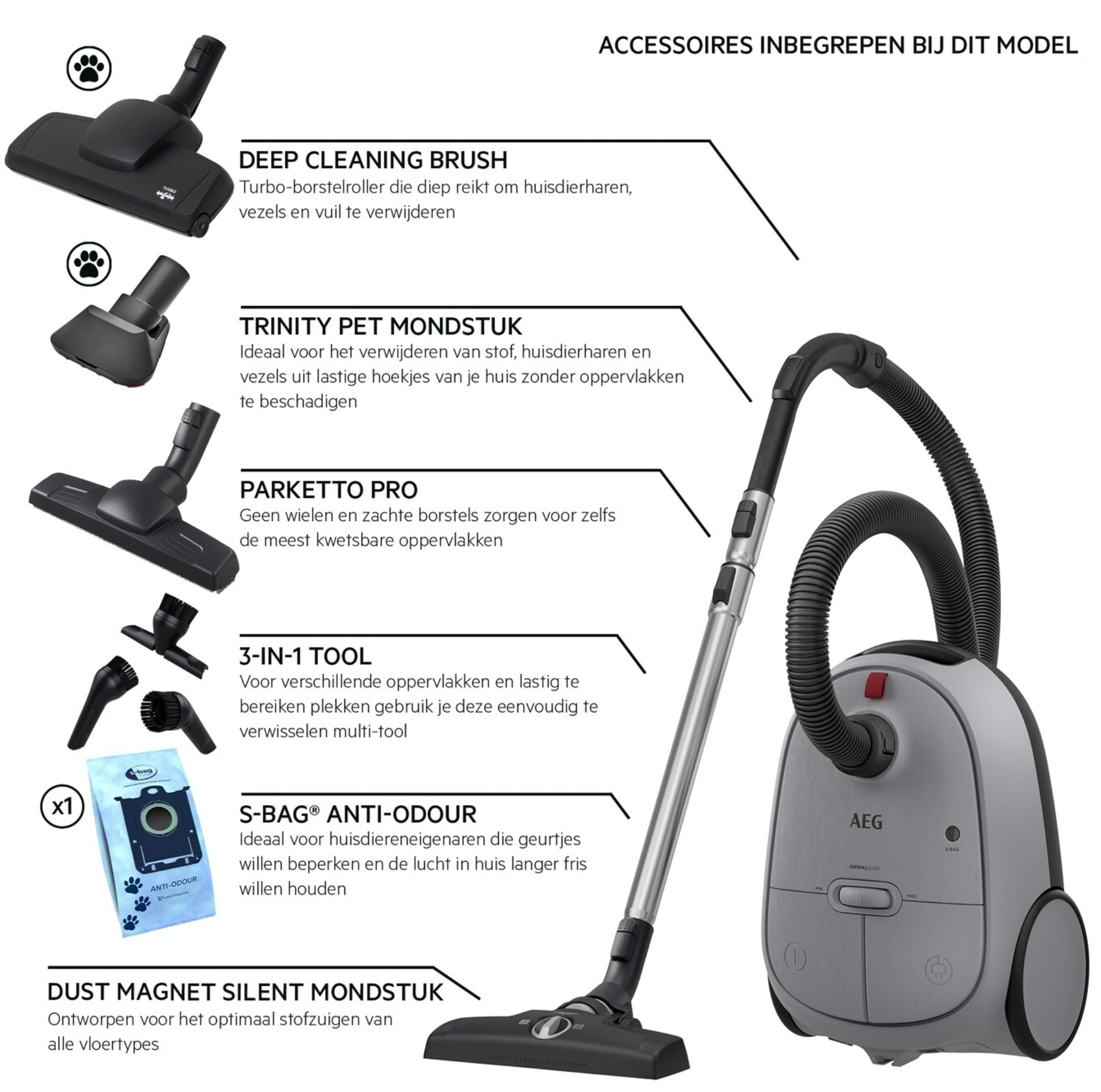 AEG AB61A5UGT ANIMAL 6000 stofzuiger met zak