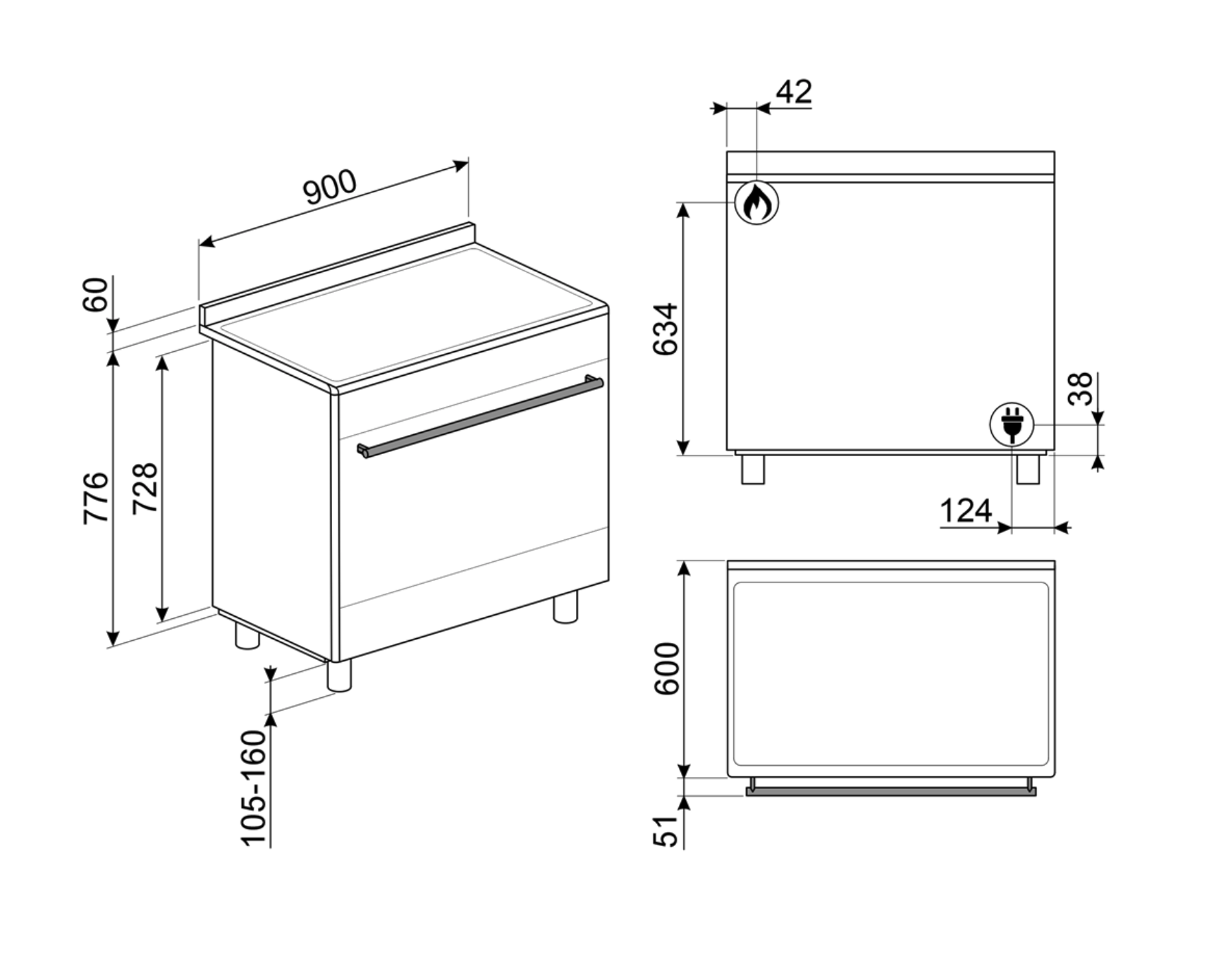 SMEG BG91N2 fornuis met gaskookplaat - 90cm