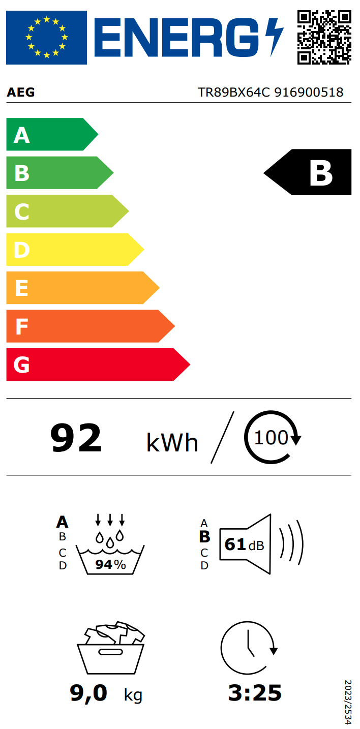 AEG TR89BX64C 8000 droogkast