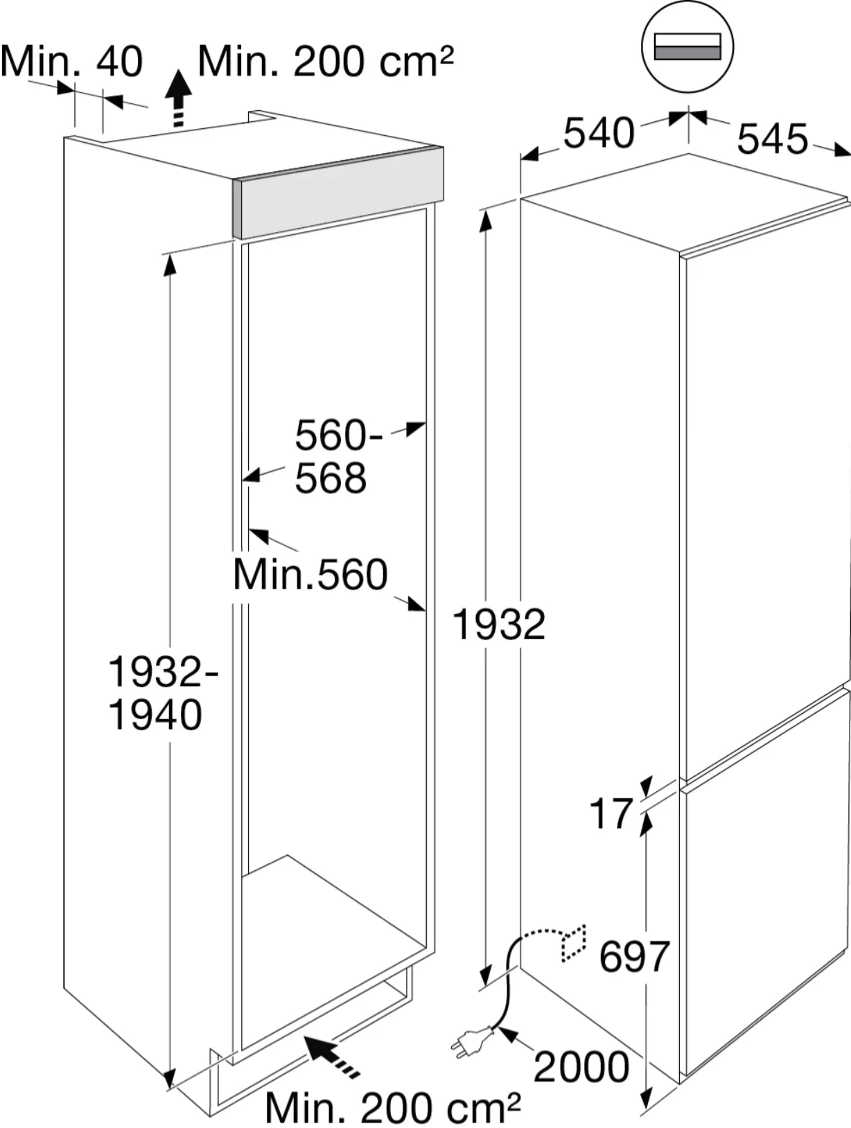 ETNA KCD9194CNF koel-/vriescombinatie - 193cm