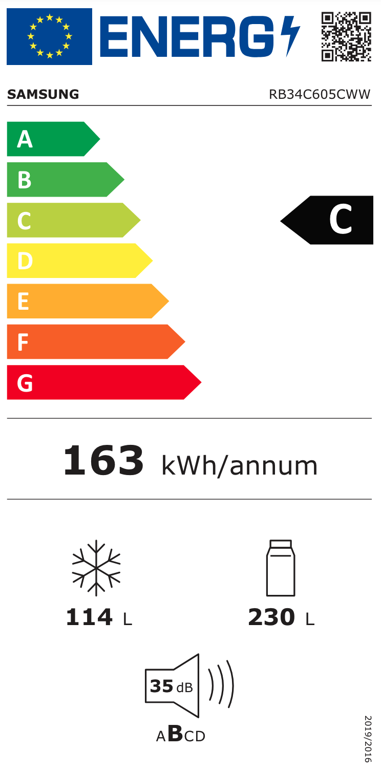 SAMSUNG RB34C605CWW/EF vrijstaande koel-/vriescombinatie - 203cm