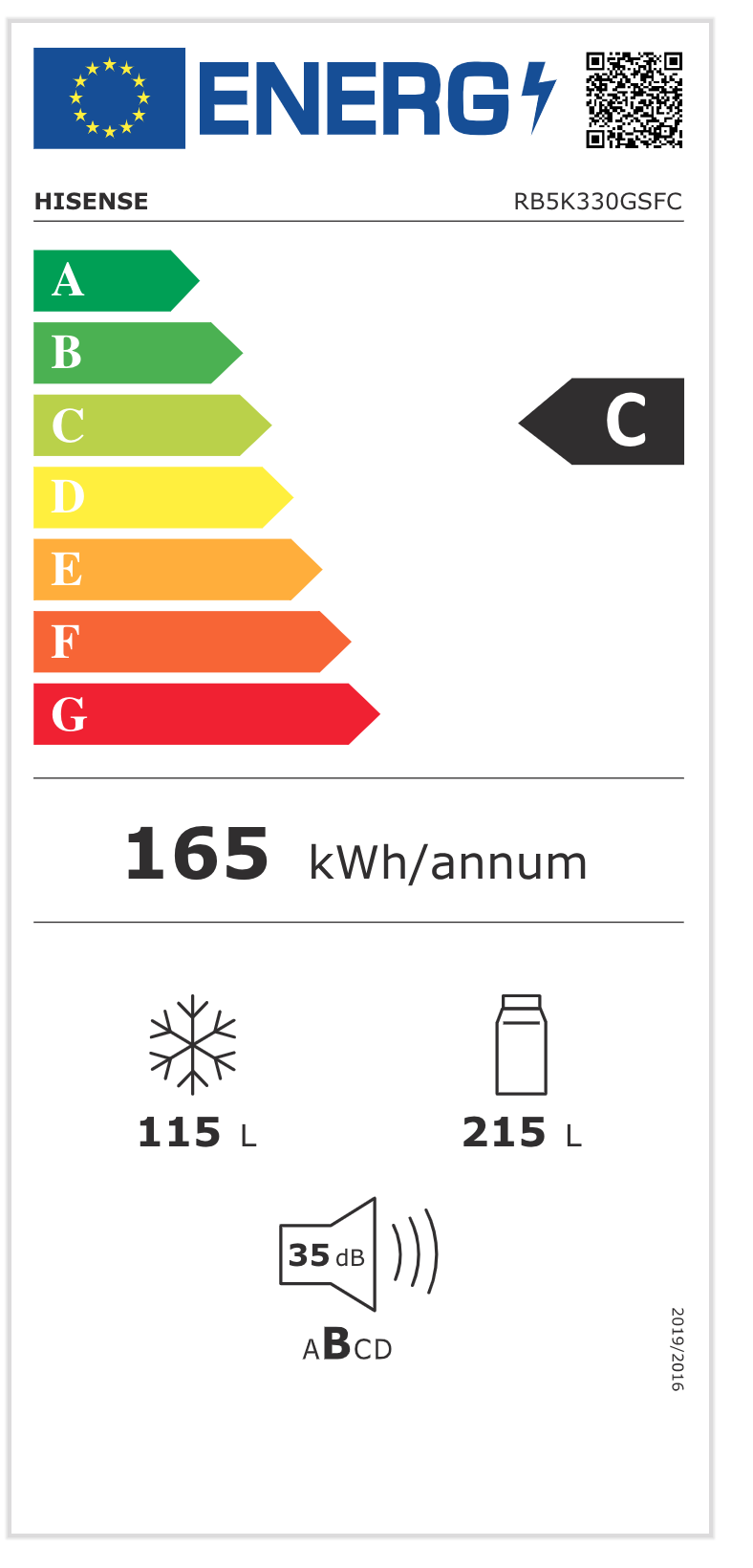 HISENSE RB5K330GSFC vrijstaande koel-/vriescombinatie - 185cm